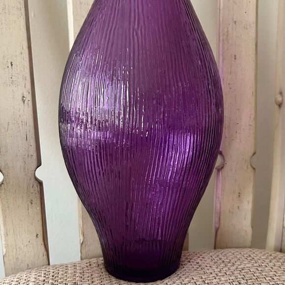Amethyst Ribbed Glass Statement Bottle Vase Handmade Spain Vidrios San Miguel - Picture 4 of 6